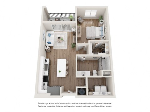 Floor plan for a one bedroom one bathroom apartment at Tanager Echo